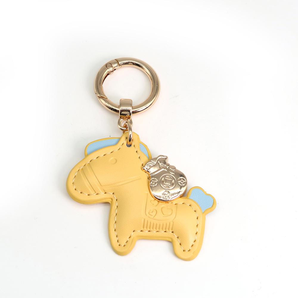 Handmade Leather Rocking Horse Keychain Pendant - Cartoon Style