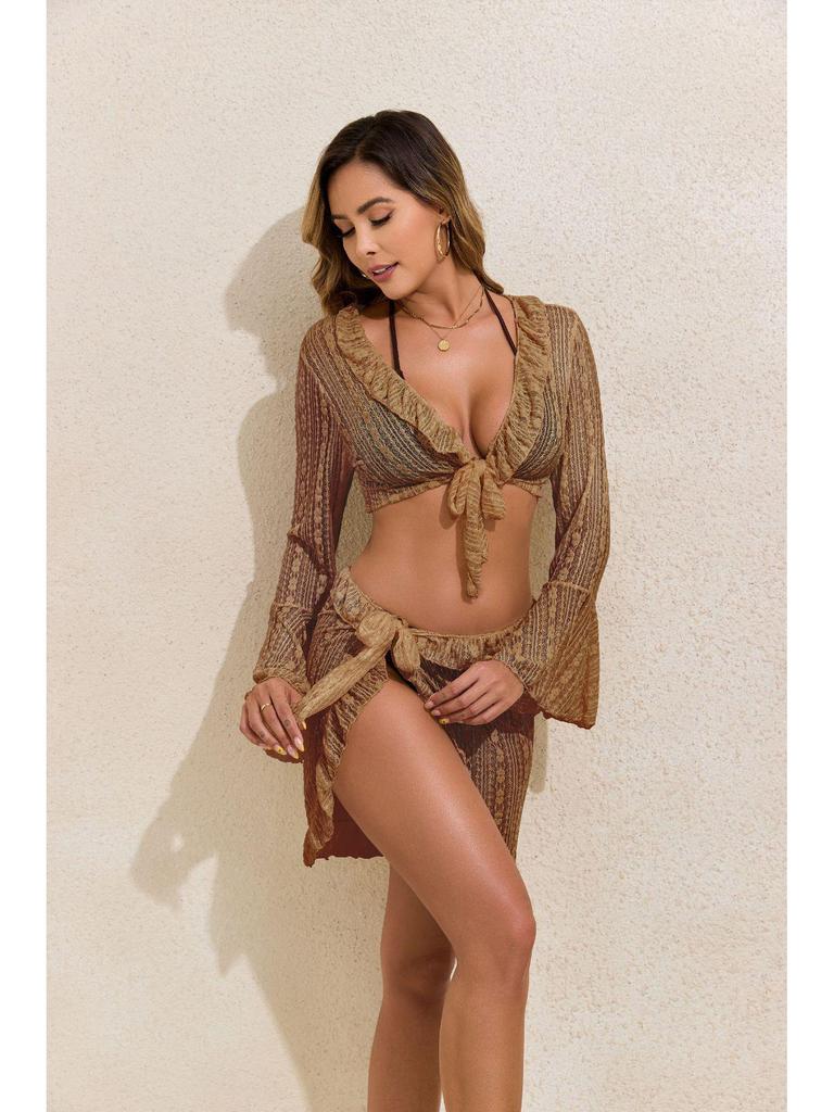 2025 Sun Protection Long Sleeve Beach Dress & Sexy Two-Piece Bikini Set