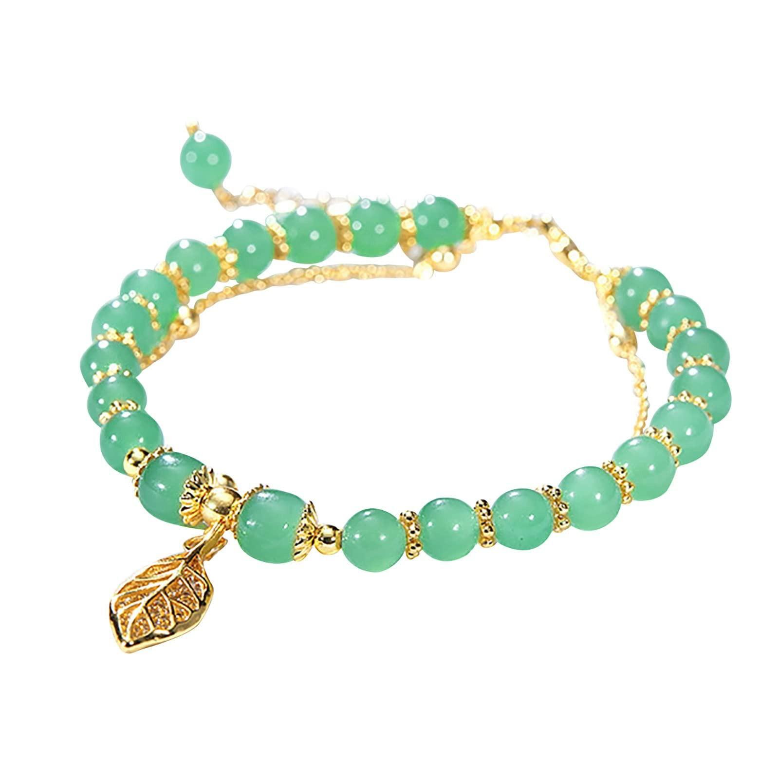 Jade Leaf Gold Bracelet Natural Double Layer Adjustable Classic Women s Bracelet зелёный