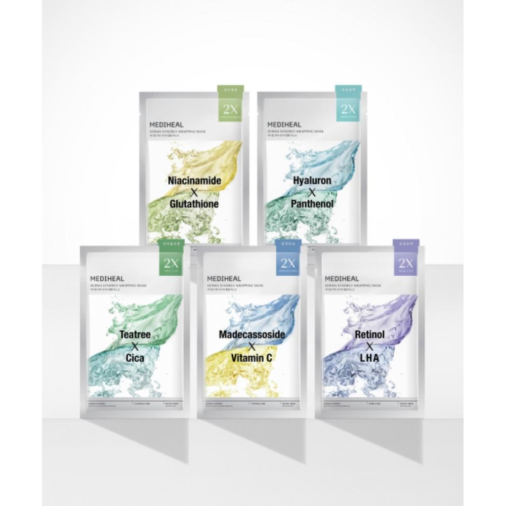 

Mediheal Derma Synergy Маска-обгортання 4 шт. 5 типів Пригнічення недоліків Пружність пор Бар єр вологи Заспокоєння проблемної шкіри Тонізація слідів 4 sheets of trouble relief