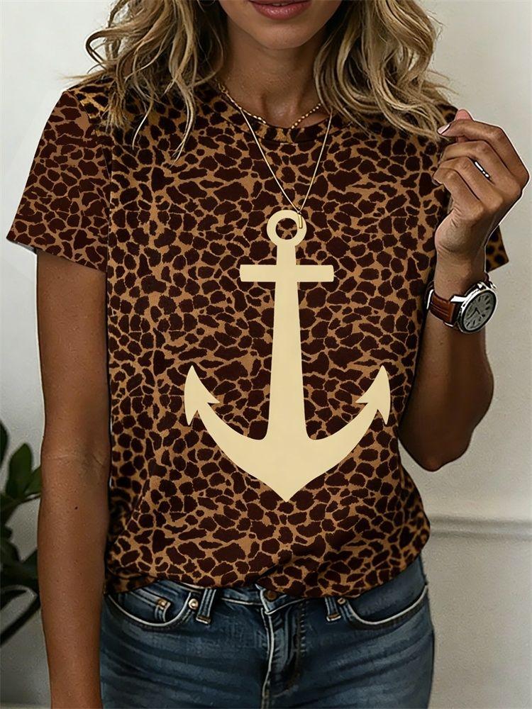 Summer Anchor Stripe 3D Print T-Shirts Women Casual Short Sleeve Round Neck T Shirt Harajuku Y2K Tees Top Female Street Clothing