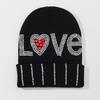 InsStyle Soft Hat Knitted Rhinestone LOVE Letter Beanies Hat Handmade Hat Breathable Pullover Hat Street Photoshoots Cap