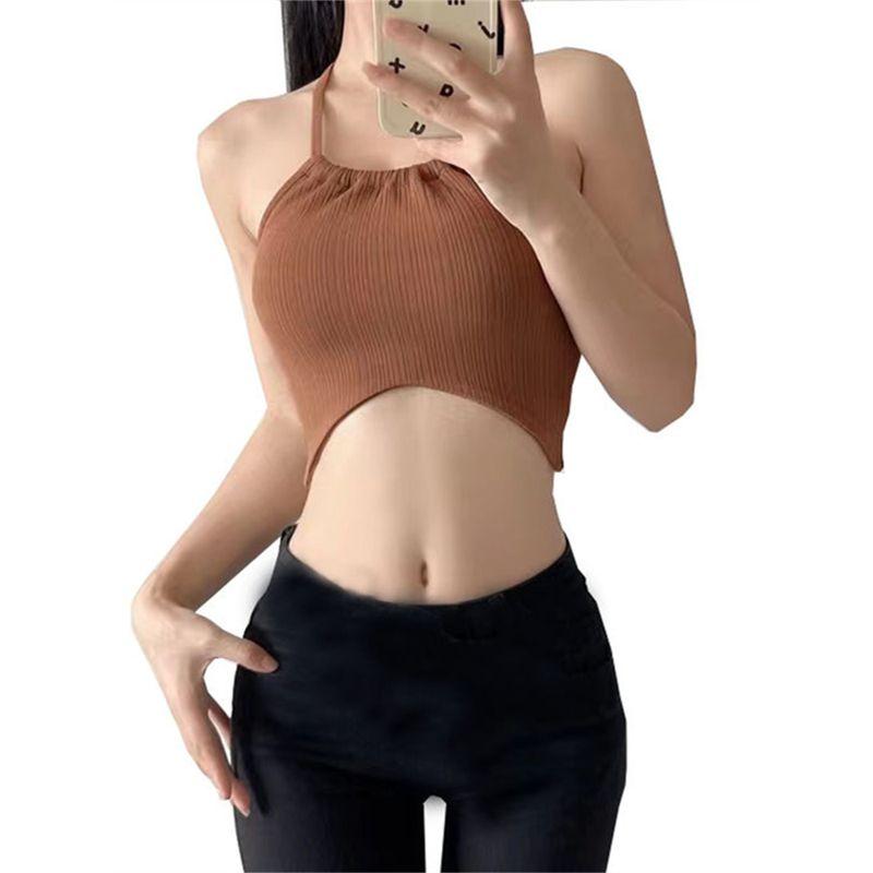 Stripes Halterneck Yoga Clothes Sling Tops Sexy Bandeau