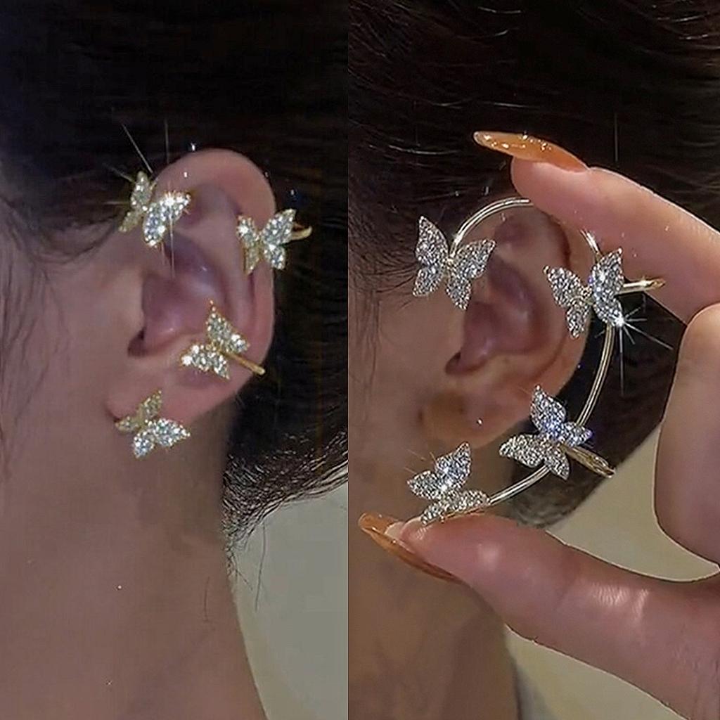 Kpop Shiny Zircon Butterfly Earcuff For Women Without Piercing Earrings 2026 Fashion Ear Clip Earrings Bride Wedding Jewelry