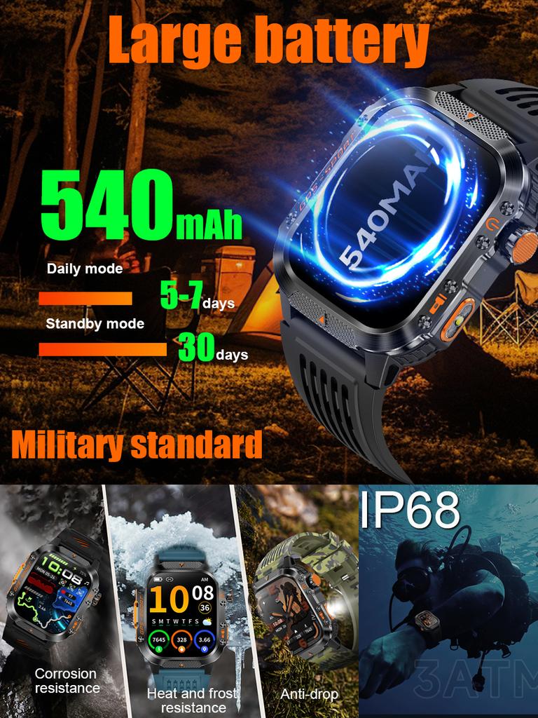 SACOSDING GPS Outdoor Sports Compass BlueTooth Call Smart Watch Waterproof Flashlight Heart Rate Health Smartwatch Information Reminder