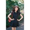 Polo collar black Hepburn style short-sleeved shirt dress women's summer college style waist pinch thin pleated A-word short skirt