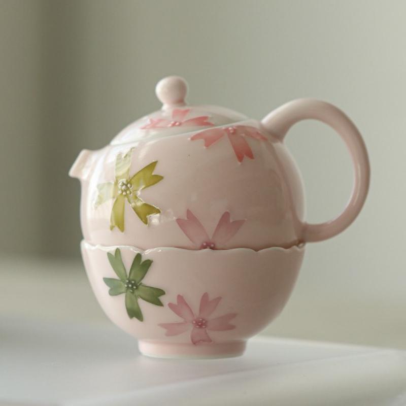 Handbemalte Unterglasur Rosa Sakura Xishi Teekanne Luxus Keramik Teeset für den Heimgebrauch