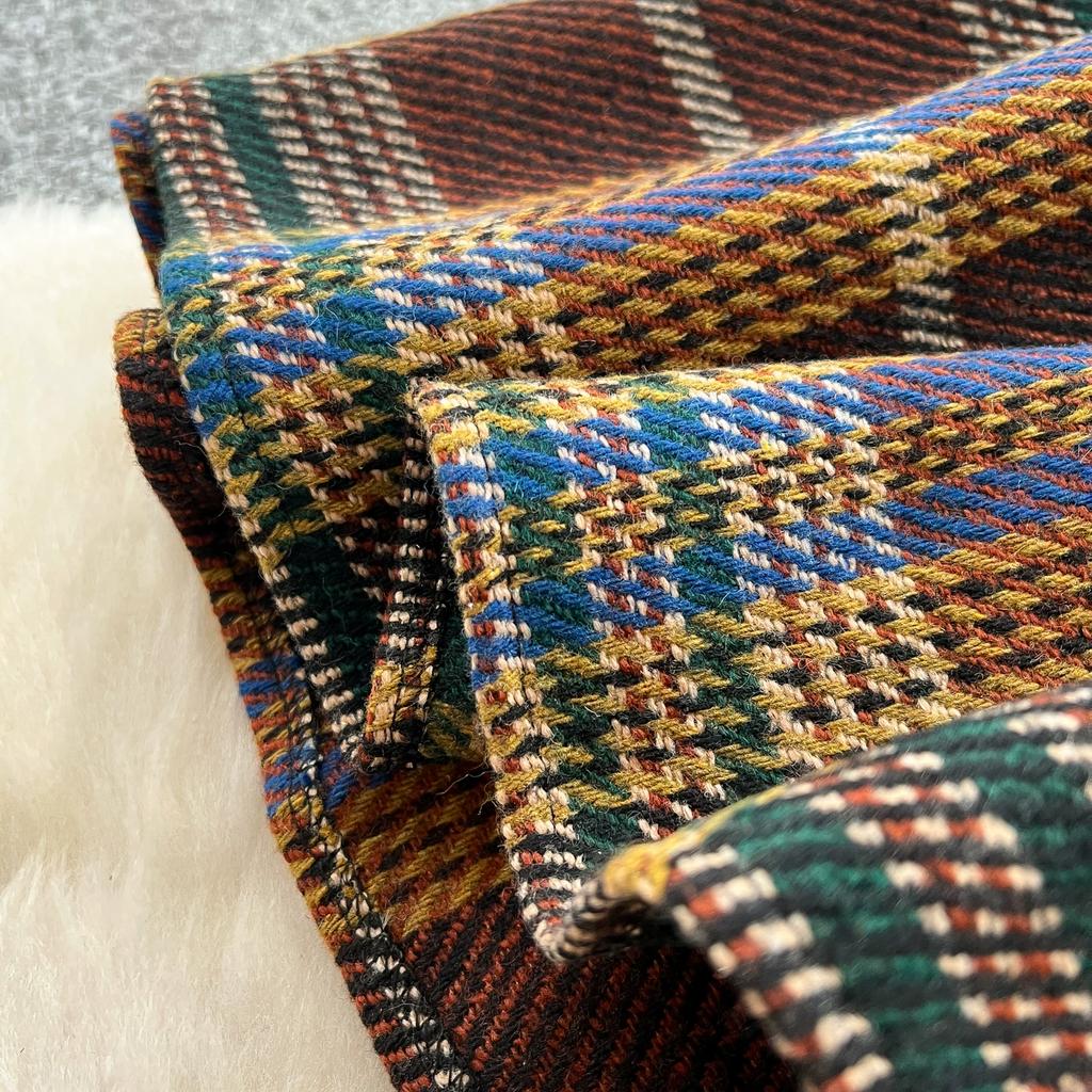 Vintage Tweed Plaid Tank Dress for Women Autumn Winter Sleeveless V-neck Single-breasted Woolen Dress with Belt