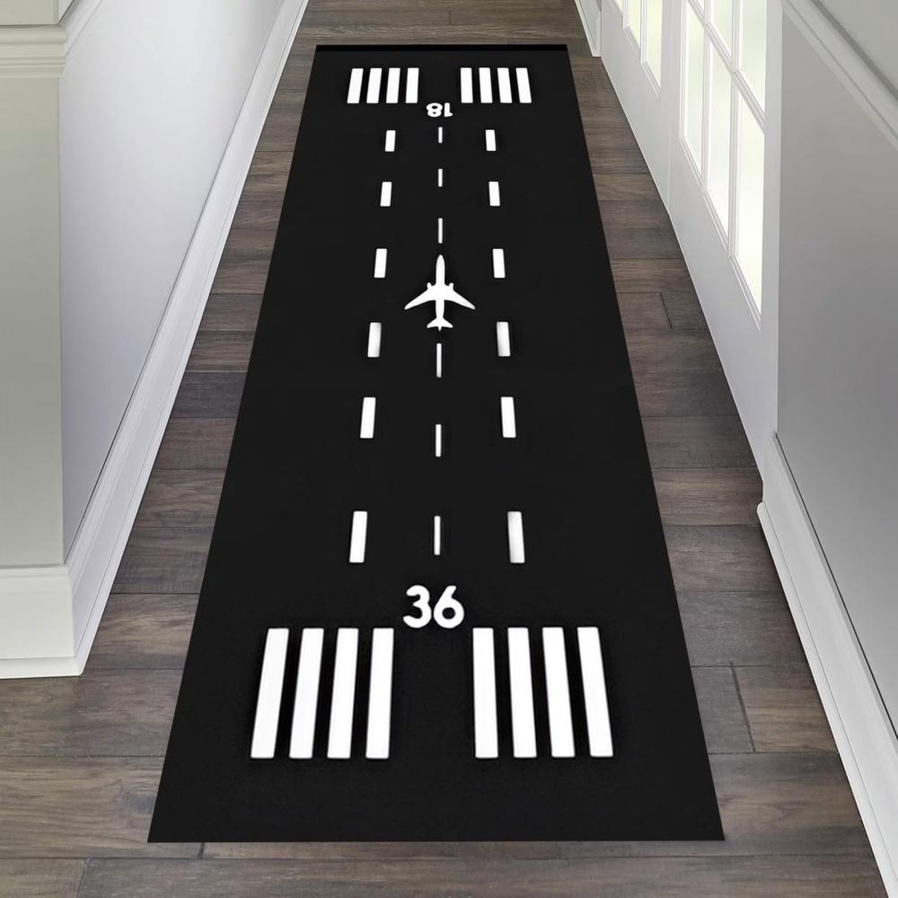 Airplane Runway Rug Sunset City Long Runner Rug Non Slip Washable Kitchen Mat Airport Light Scenic Hallway Entryway Carpet