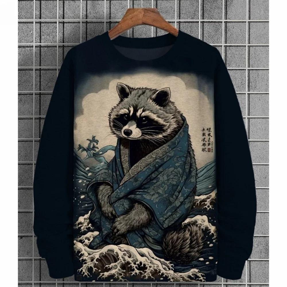 Autumn Ukiyo-E Animal Graphic 3D Printed Sweatshirts Fashionable Casual Sports Long Sleeved Men's Sweatshirts