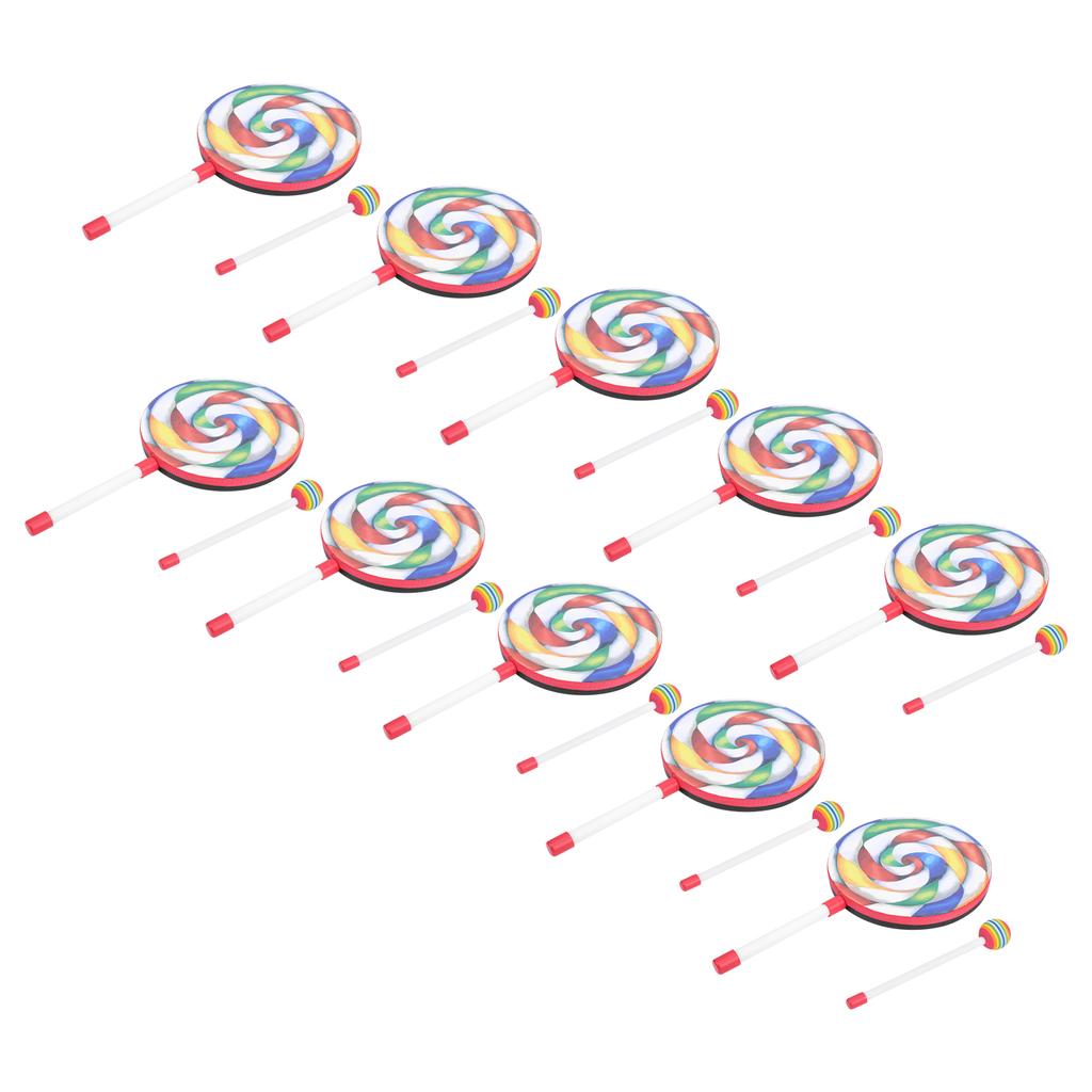10Pcs Lollipop Shape Drum 8in Kids Tambourine Set Colorful Mallet Music Rhythm Instrument