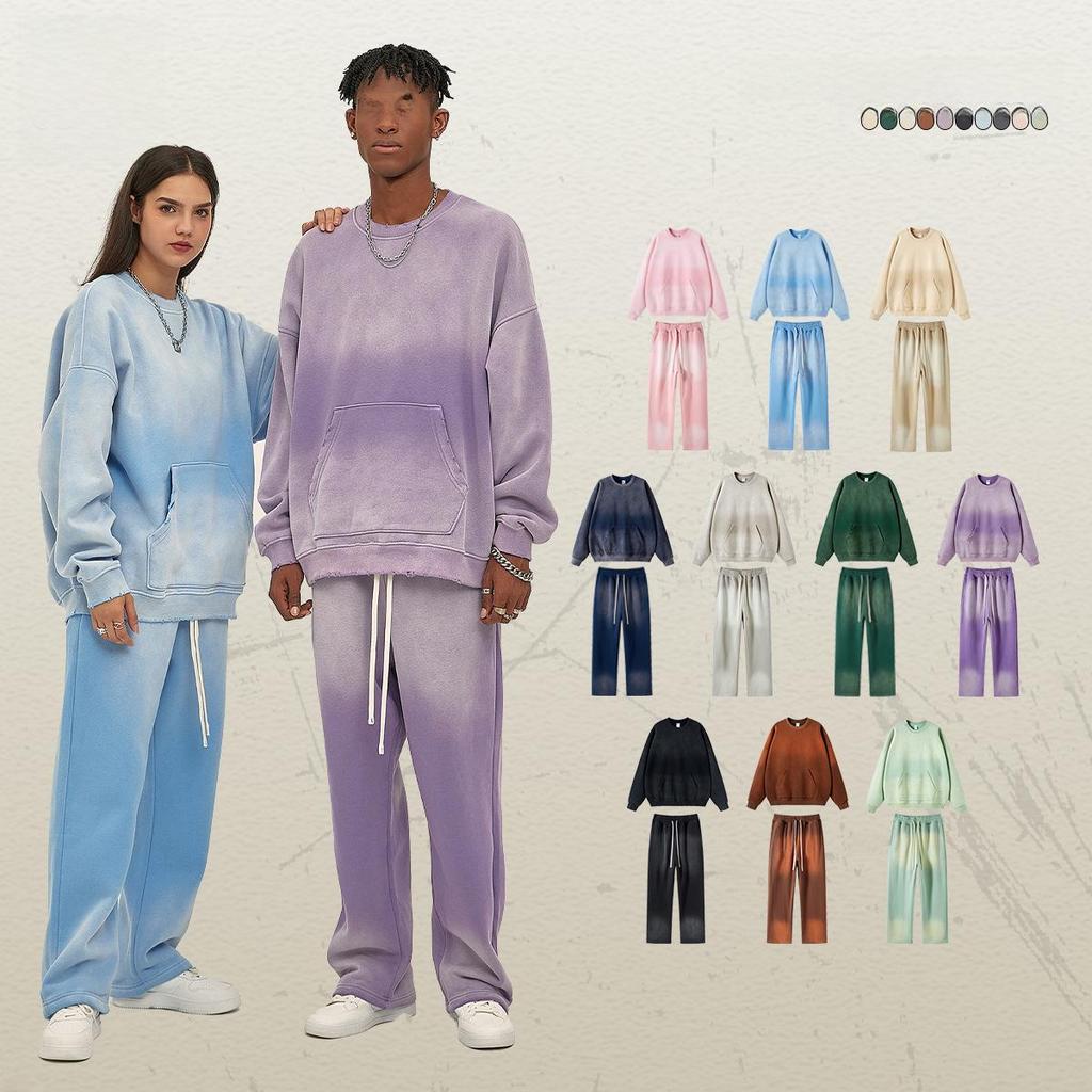 ARTIE Męski Zestaw Bluza i Spodnie 2023 Jesień/Zima Barwiony Metodą Sprayu w Stylu Vintage