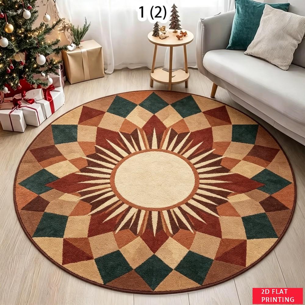 Modern Geometric Aztec Tribal Pattern Black White Grey Round Rug For Contemporary Living Room Featuring Bold Abstract Rug