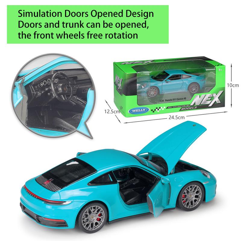1/24 Welly Porsche 911 Carrera 4S Coupe Model de mașină sport din aliaj turnate sub presiune Vehicule de jucărie din metal Model de mașină de simulare Cadouri pentru copii