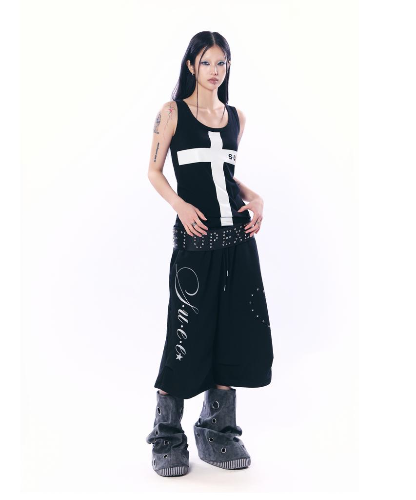 SETUP-EXE Logo Cross Sleeveless Top / Black