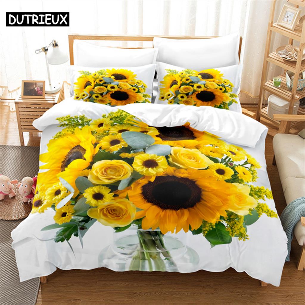 Sunflower Queen Bedding Set Duvet Cover Set Kids Bedding Digital Printing Bed Linen King Size Duvet Cover Set Bedding Set