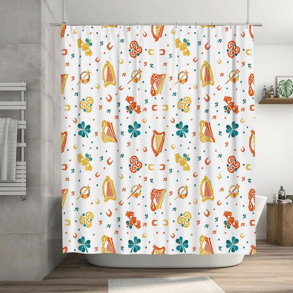 Delightful Colorful Shower Curtain Bathroom Decor with Music Instruments Pattern for Home Decoration 180 x 246 cm (White)