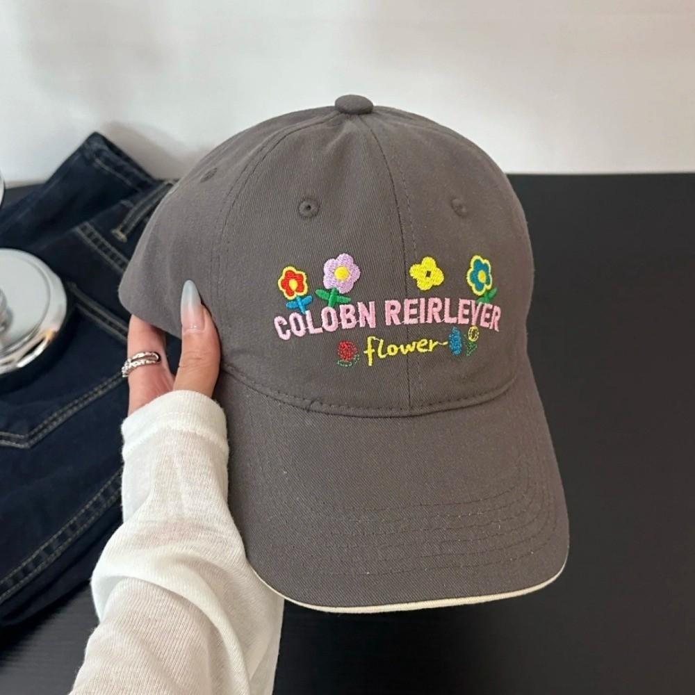 Korean-Style Flower Baseball Cap Letters Embroidered Peaked Cap Leisure Sun Hat  Outdoor