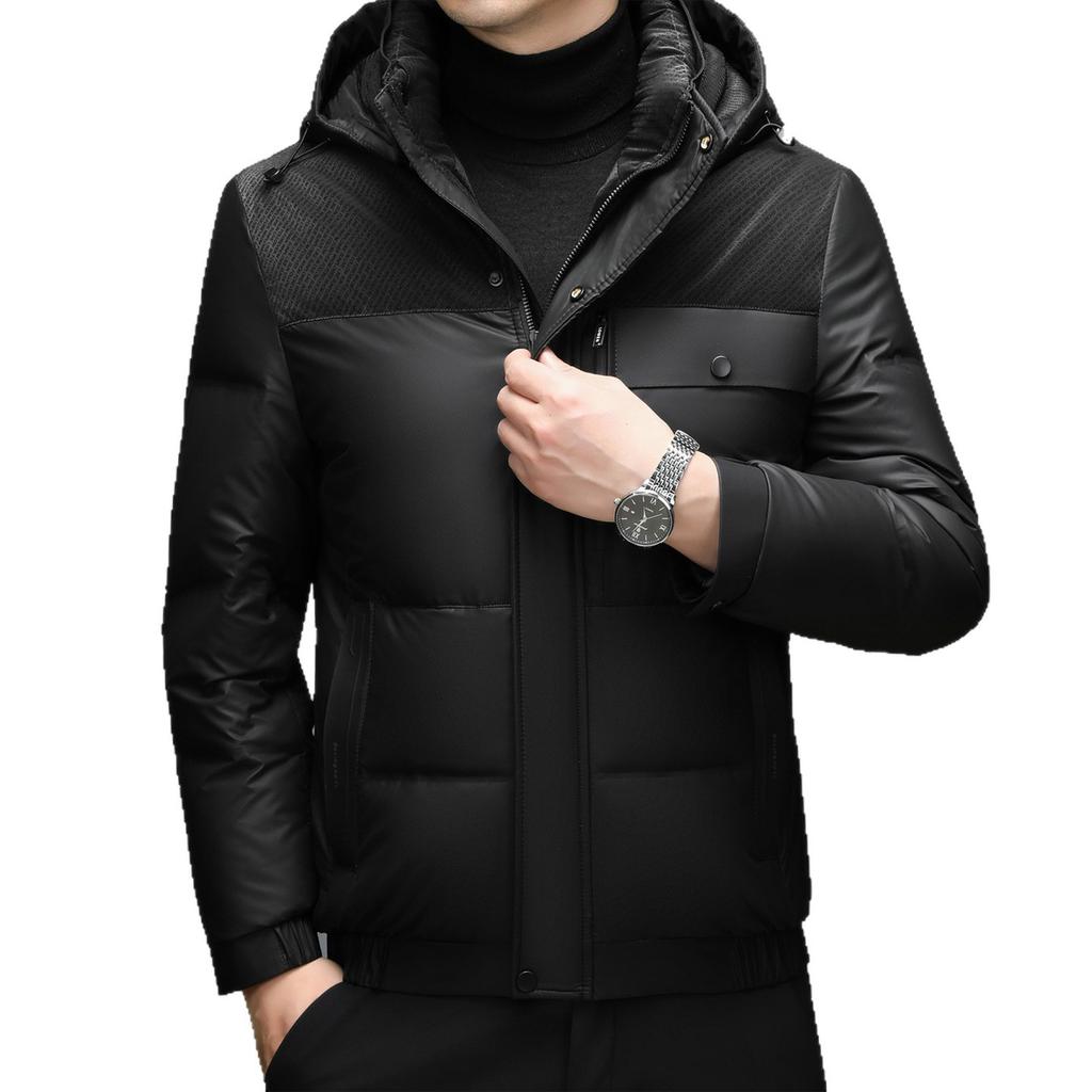 Down jacket middle-aged and young Haining men's genuine leather jacket thickened casual loose jacket jacket large size jacket dad outfit