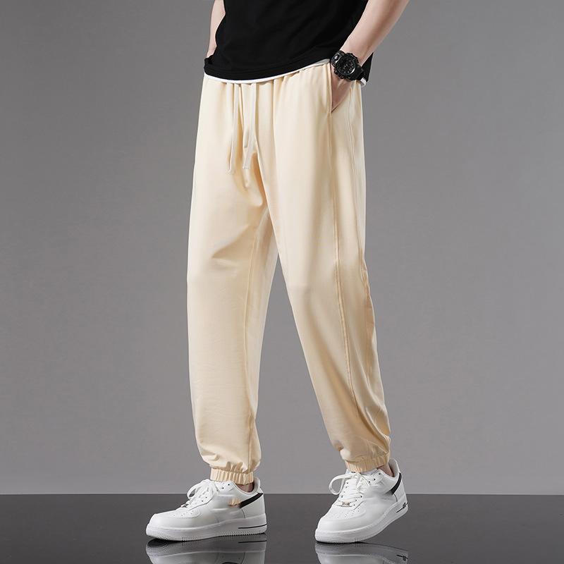 

Мужские летние брюки с тонкими завязками, свободные, с эластичной резинкой на талии, однотонные, для отдыха, спортивные, удобные, дышащие, простые леггинсы 5XL