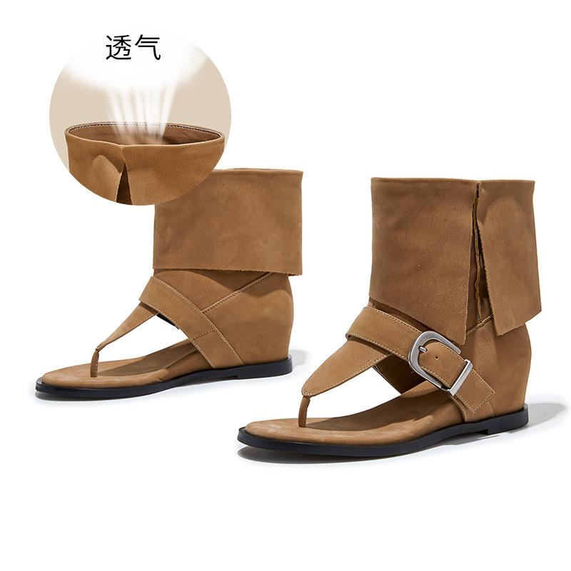 

Retro Hong Kong style cool boots women s summer new flat toe sandals casual versatile short tube Roman women s shoes trend 35 хаки