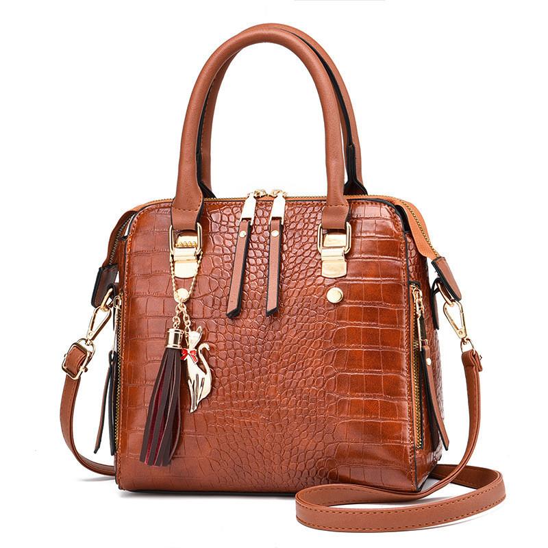 Retro Minimalist Stylish Tote Bag For Women 2023 New Stone Pattern Fringed Shoulder Messenger Bag коричневый