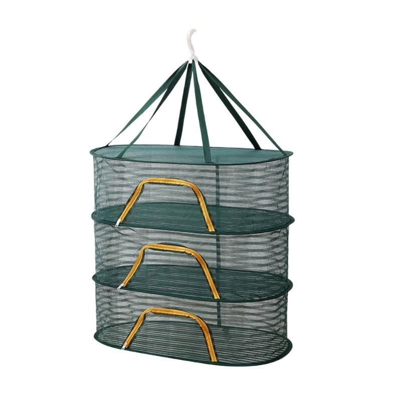 Breathable Mesh Hanging Drying Rack Vegetable Dryer with Rotating Hook Plant Hanging Net for Indoor and Outdoor Use