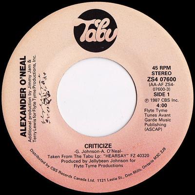 7inch Record ALEXANDER O'NEAL - Criticize ZS407600 Tabu Records 1987 Canada Soul/Funk Used