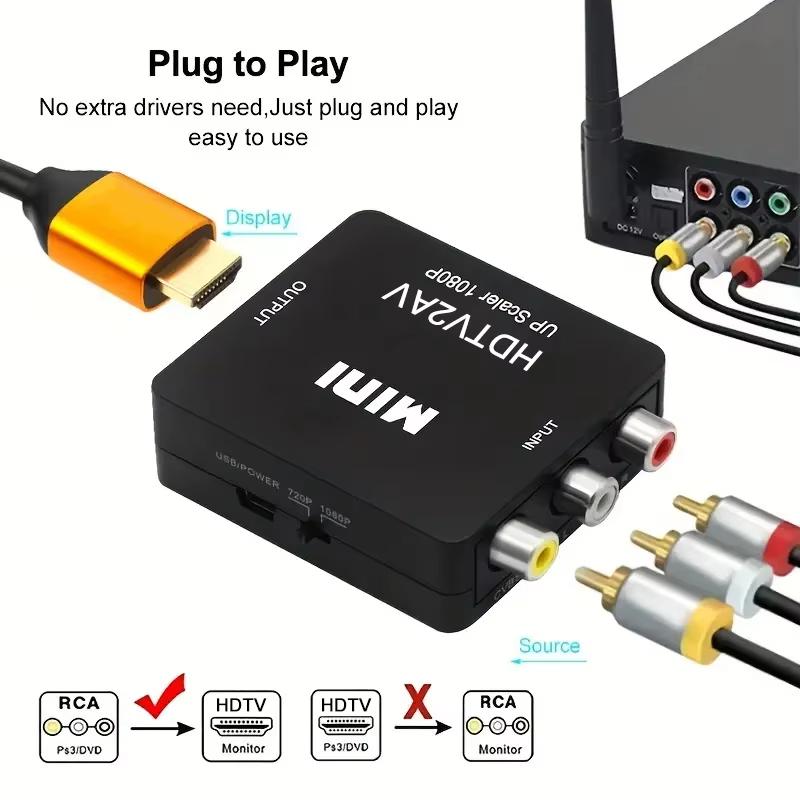 HDTV To AV RCA Adapter HDMI Converter MINI Box RCA AV CVSB LR Video Composite AV Scaler Converter For PC HDTV Projector