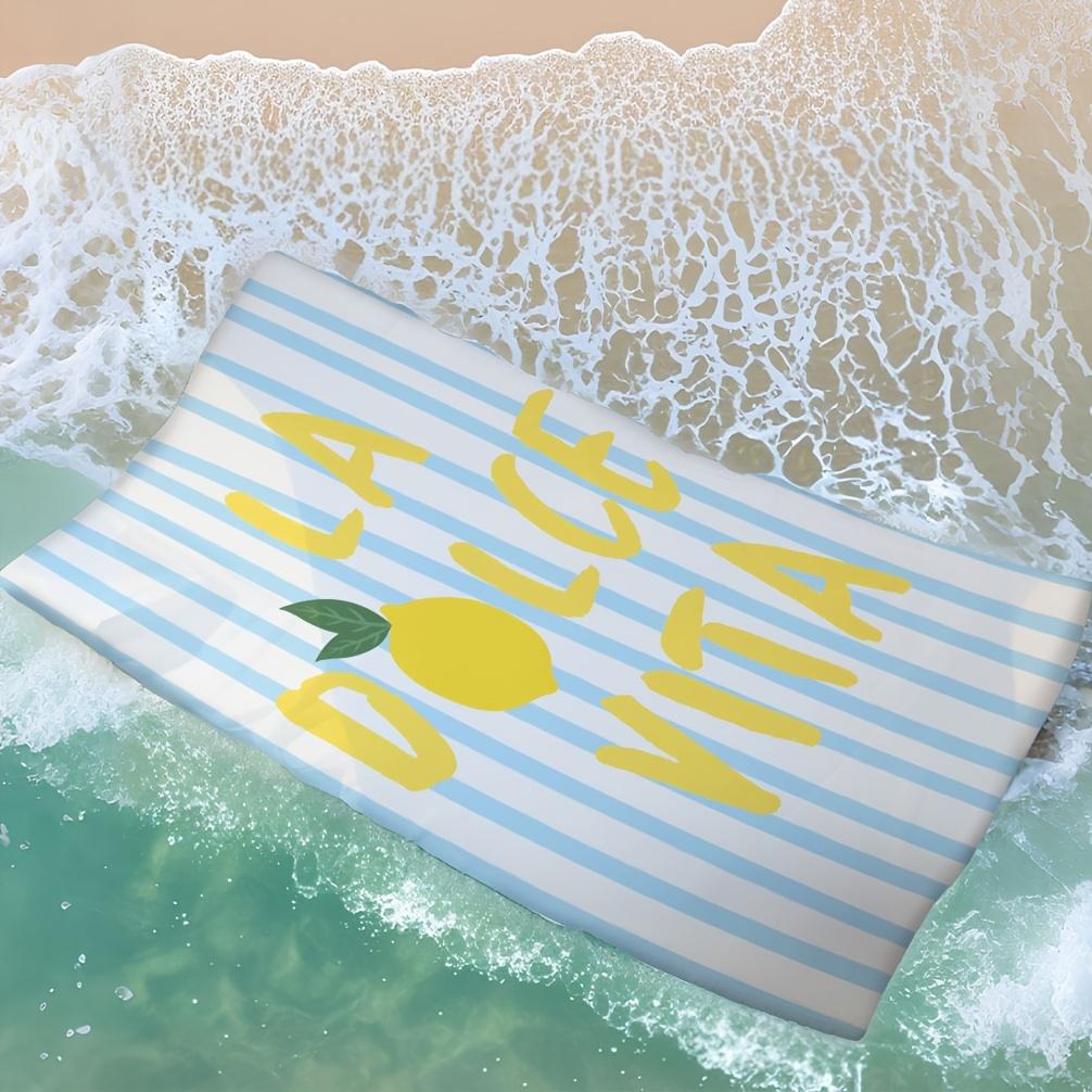 1pc La Dolce Vita Beach Towel - Italian Retro Quote, Ultra-Soft Quick-Dry Microfiber, Light Blue & White Striped Design