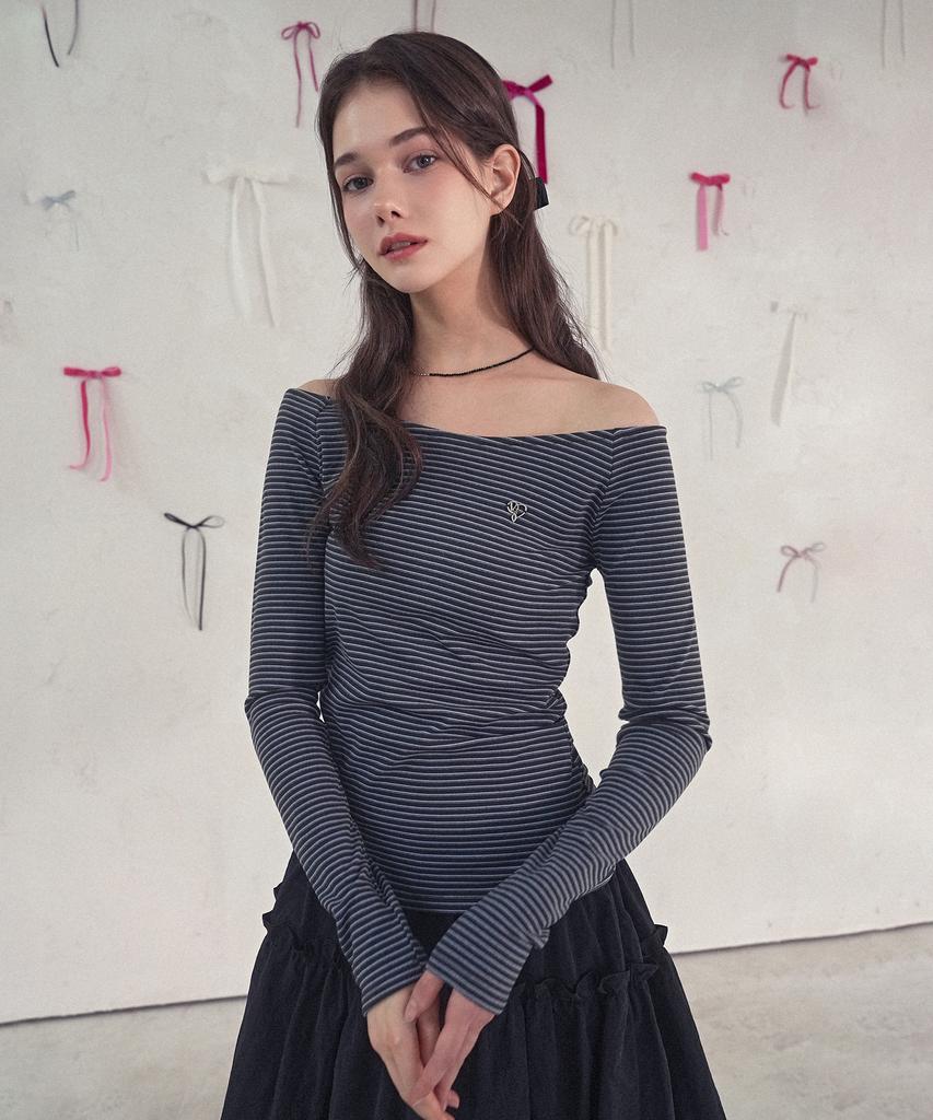 VIVACIOUS Se Stripe Boat-Neck Tee_5Colors