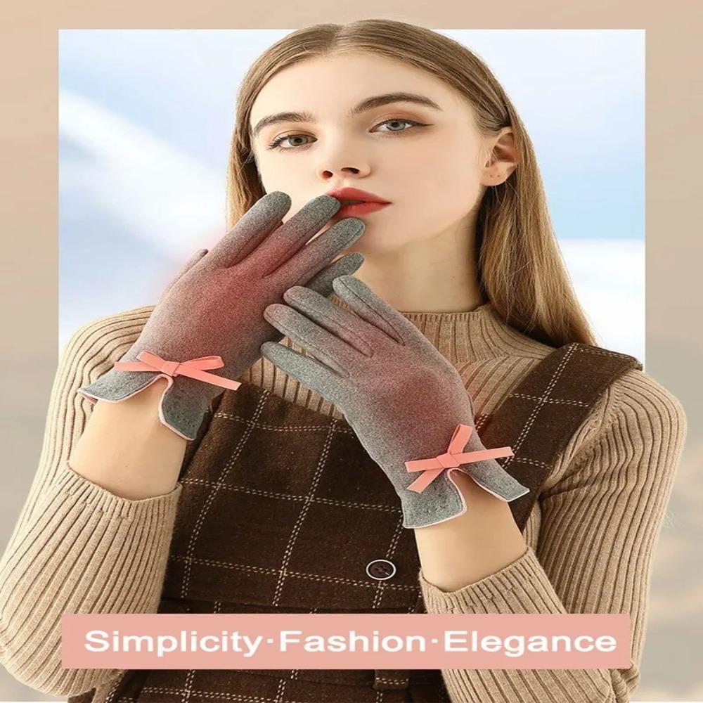 Bow Decoration Full Finger Mittens Fleece Winter Gloves Warm Women Gloves  Women