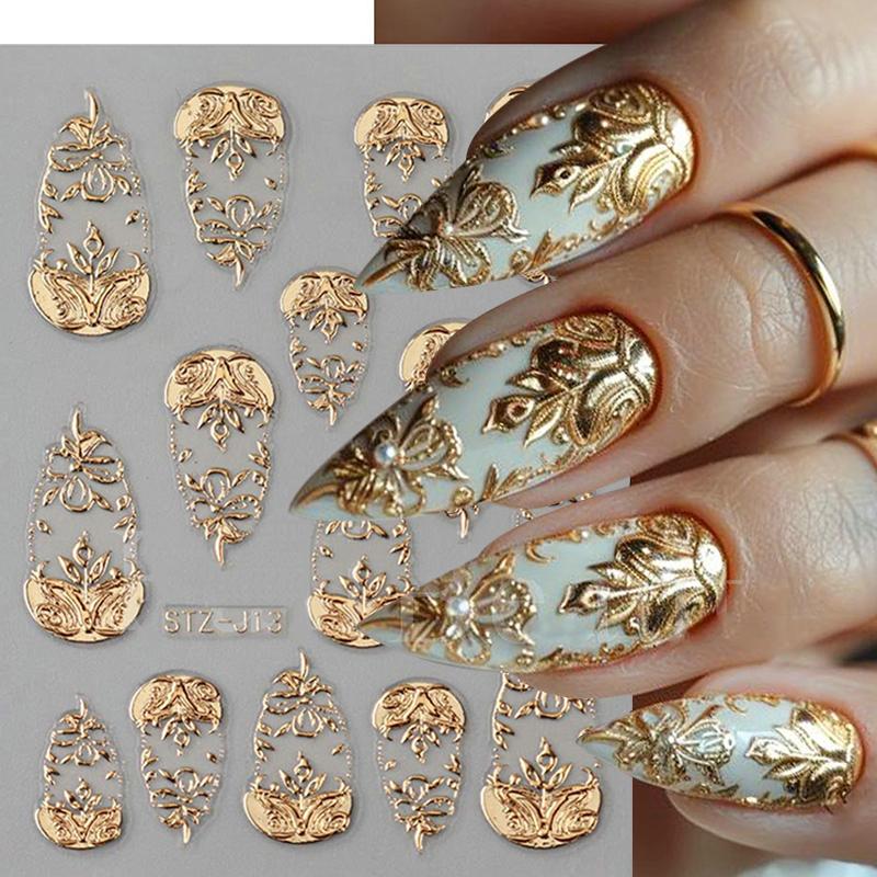 French Tips Nail Sticker 5D Embossed Crystal French Nail Decals Gold Silver Black Line Design Adhesive Slider Nails Art