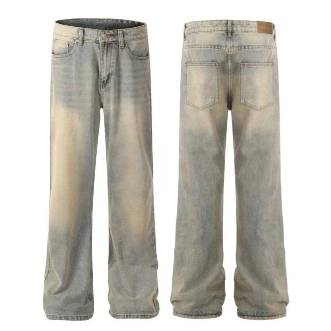 

Мужские ретро-стираные винтажные широкие джинсы, мужские свободные прямые повседневные универсальные длинные брюки 5XL синий