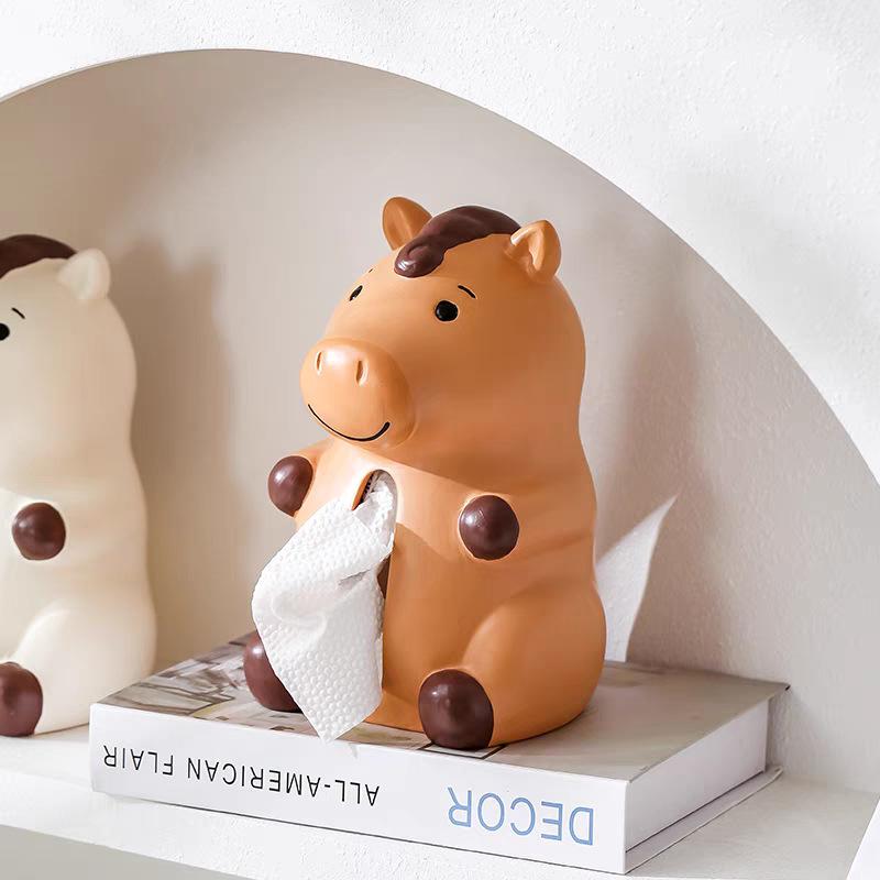 Kawaii Hippopotamus Living Room Ceramic Tissue Box Cute Animal Paper Box Home Living Room Desktop Paper Box Storage Decoration