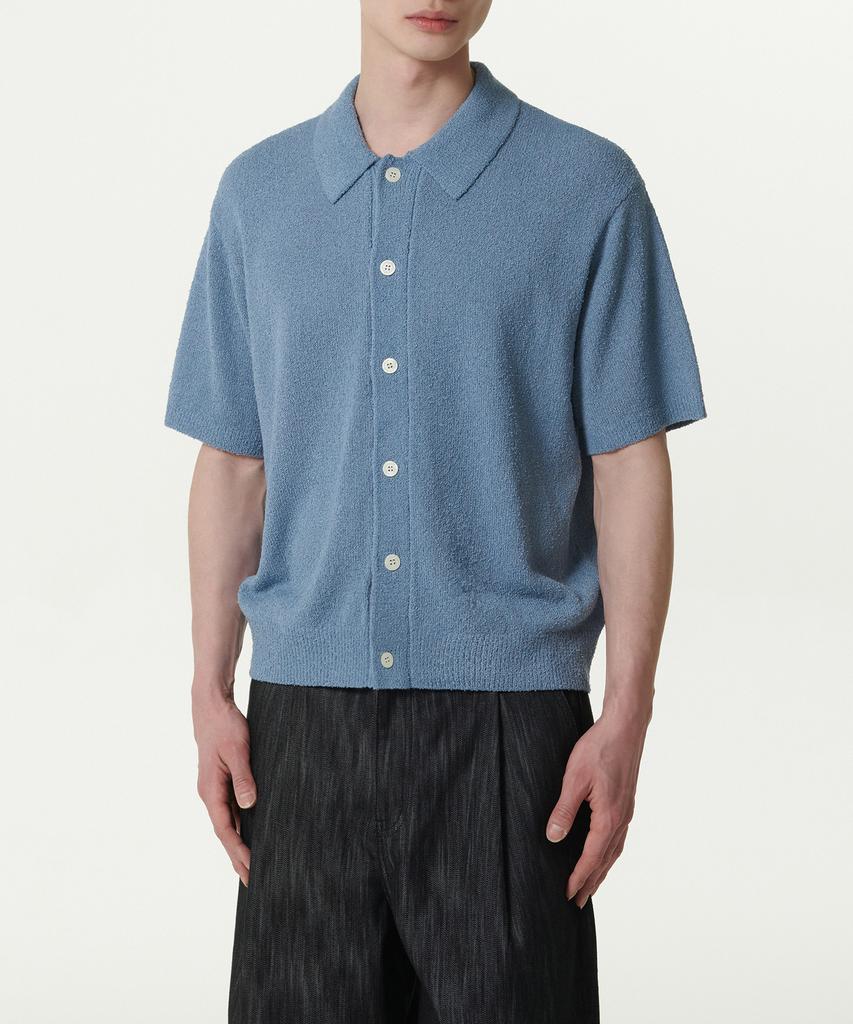Musinsa Standard Boucle Collared Short Sleeve Cardigan [Blue Gray]