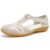 36-42 Large Size New Flat Bottom Slope Heel Baotou Sandals Women's Fashion Hollow Leather Soft Sole Soft Surface Mom Shoes