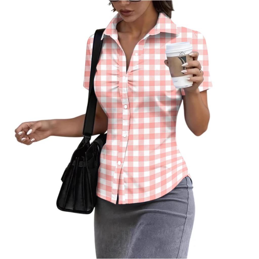 Women's Short Sleeve Button Down Shirt Slim Fit Collared Blouse Lightweight Breathable Summer Top for Casual Workwear