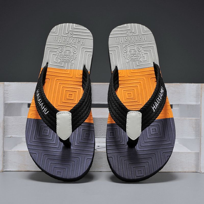 WTEMPO Sommer-Herren-Flip-Flops, lässig, dicker Boden, weicher Boden, rutschfeste Hausschuhe für den Innenbereich, Strandschuhe 45 orange