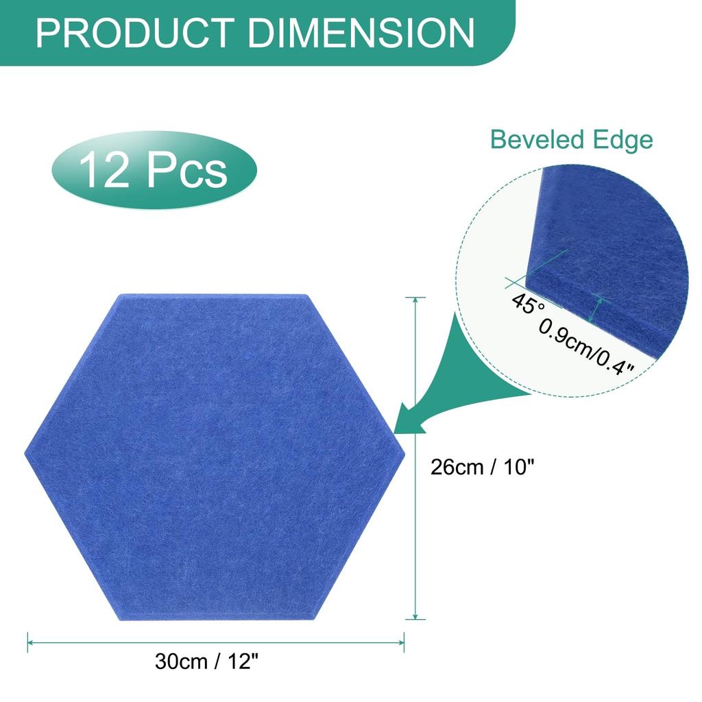 Uxcell 12-Piece Self-Adhesive Acoustic Panels, 12" X 10" X 0.4", Good Density Soundproof Padding, Hexagonal Soundproof Absorbent Panels, Insulated