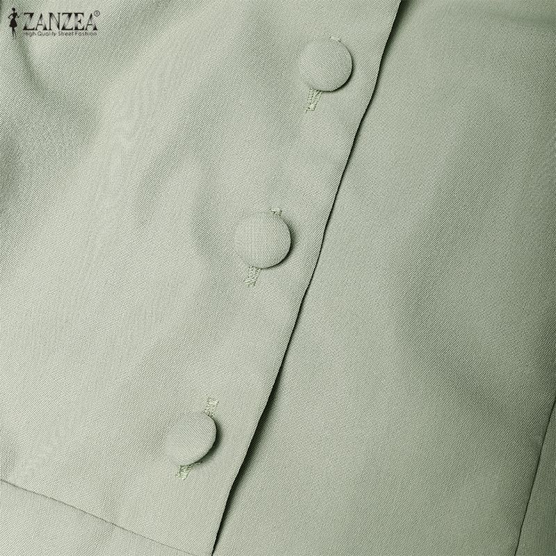 ZANZEA Women Elegant Lapel Collar Casual Short Sleeve Dress