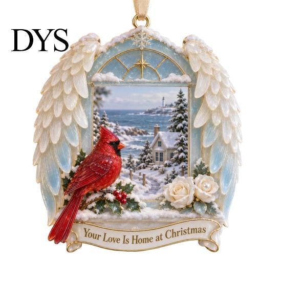 Christmas Tree Hanging Supplies Red Birds Ornament, 2D Acrylic Bird Decoration Memorial Keepsake Gift with Angel Wings, Holiday Pendant for Home Decor