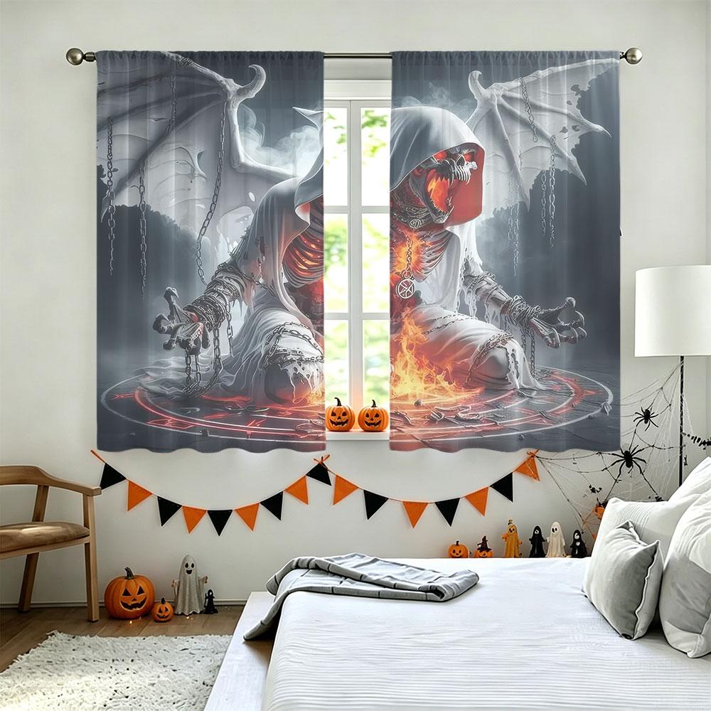 2 Stück Gotische Totenkopf Dämonen Druck Stangentasche Vorhänge, Lichtblockierend Sichtschutz Fenster Vorhänge für Wohnzimmer Schlafzimmer Innen Haus D