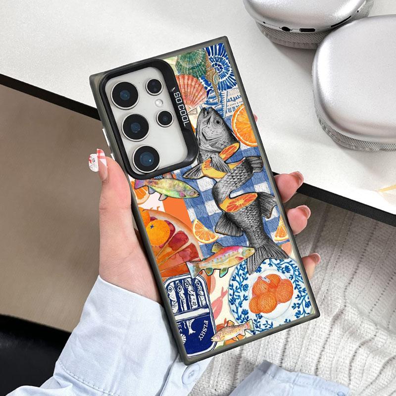 For Samsung Galaxy S25 S24 S23 S22 Ultra Plus S21 S23 S24 FE Laser Phone Case Colorful Sardine Lobster Fish Ocean Animal Covers