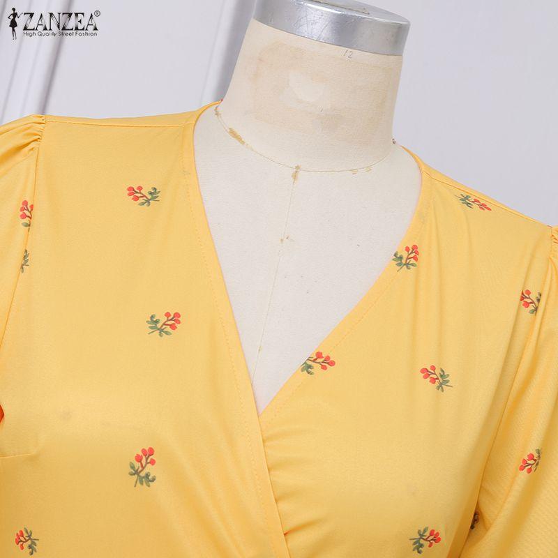 ZANZEA Women Casual V-Neck Half Sleeve Elegant Summer Floral Print Dress