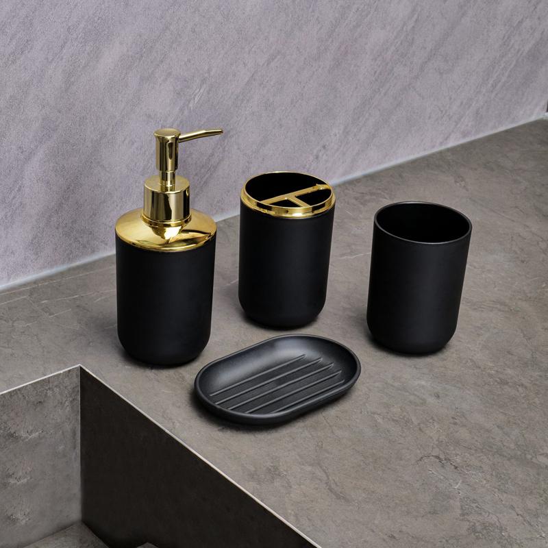 Waschset Badezimmerzubehör Lotionflasche Seifenschale Mundspülbecher Schwarzes Tablett Haushalt Zahnbürstenhalter Badezimmerdekoration