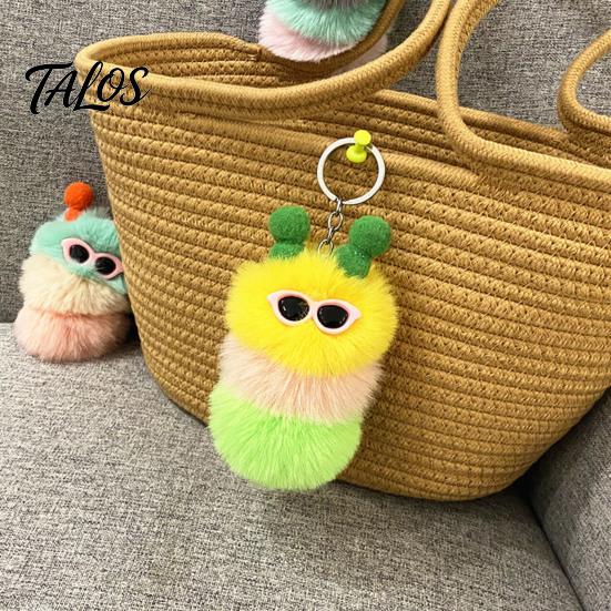 Caterpillar Keyring Pendant Plush Sunglasses Keychain, Soft Backpack Purse Charm Keychain Bag Charm, Colorful Stuffed Toy
