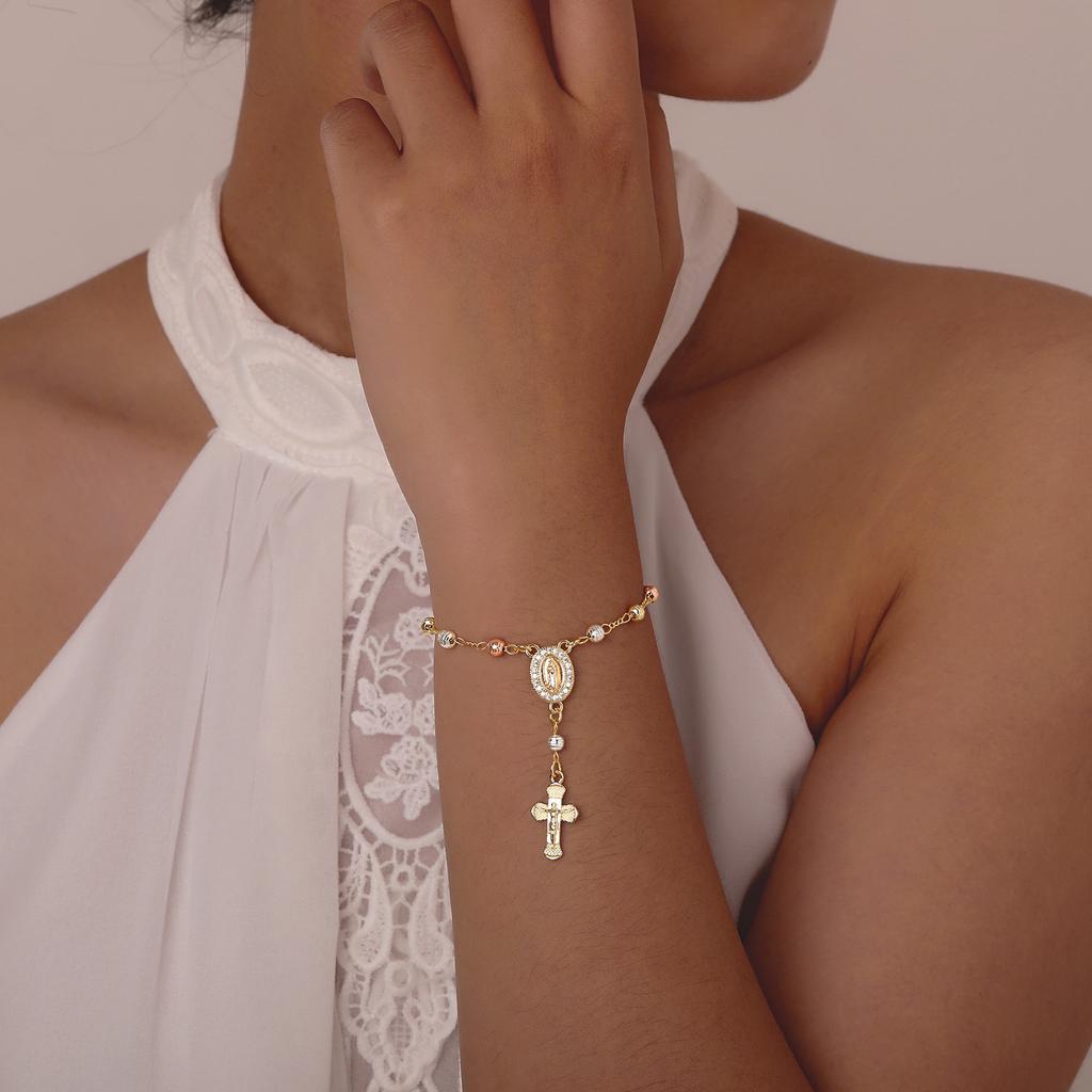 Vnox Catholic Cross Rosary Bracelets For Women,virgin Mary Charm Finger Baptism Rosaries Bracelet For Baptism Favors Christening