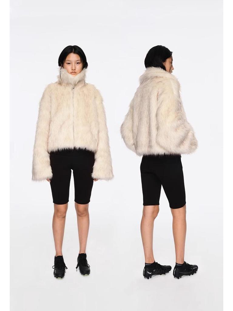 Women's Short Loose Faux Fox Fur Coat - Square Collar, Eco-Friendly, Autumn/Winter.