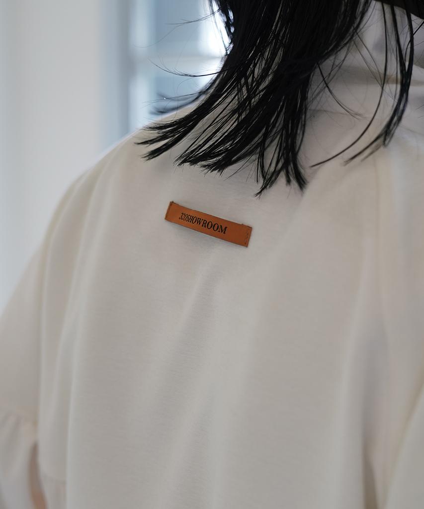 320Showroom Velvet Yoke Satin Shirring Zip-Up Ivory